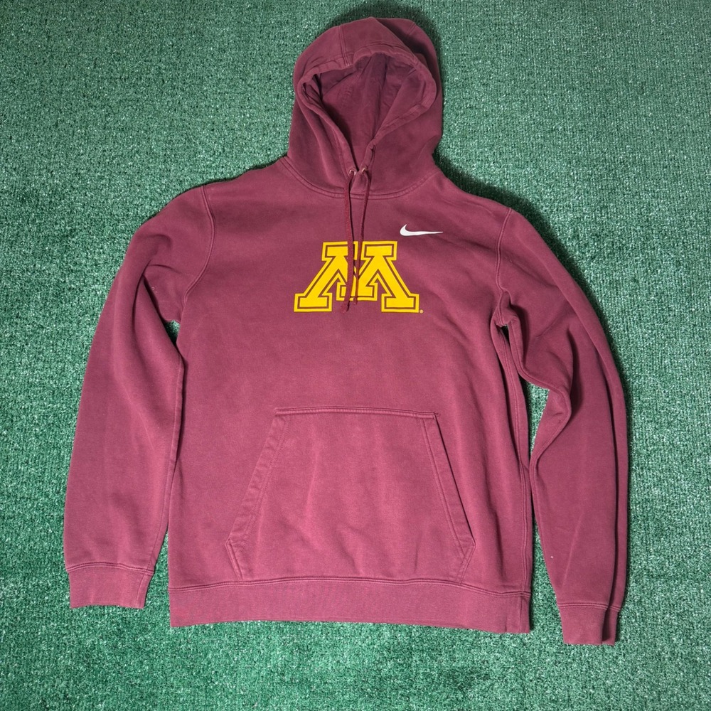 Nike Minnesota Golden Gophers Hoodie Mens Medium Maroon Block M Pullover 0355